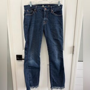 7 For All Mankind Indigo Bootcut Jeans with Frayed Hem